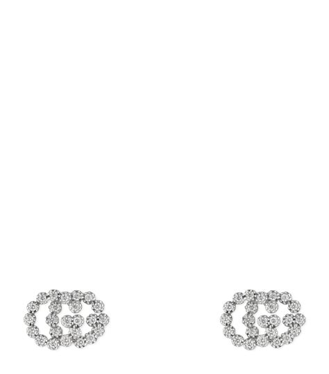 gucci gg running white gold diamond long drop earrings|GG Running stud earrings in white gold .